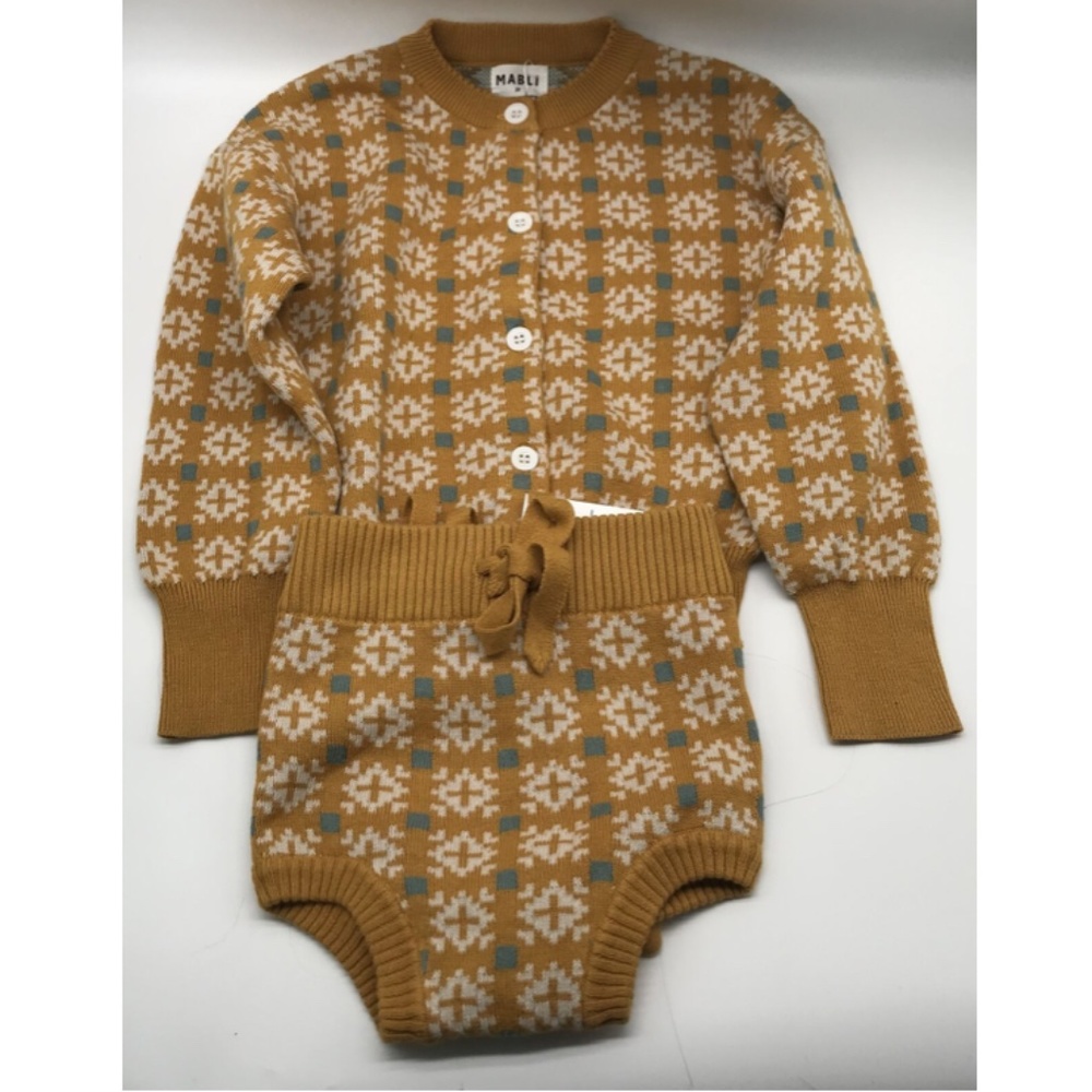 NWT Mabli toddler yellow white blue knit bloomer & cardigan set 2/3y